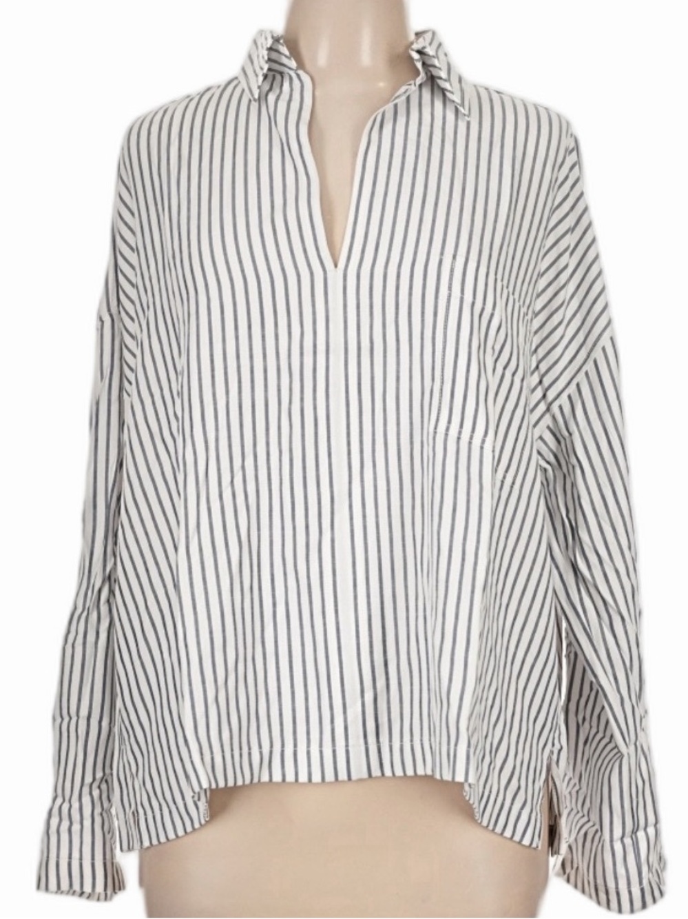 Max Studio London Striped Blouse | White & Black | Relaxed Fit Collared Top